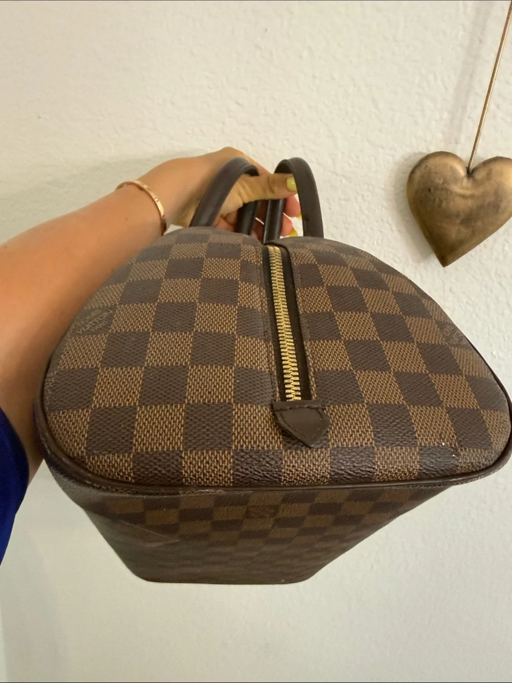 Louis Vuitton Brown Check Pattern Women's Satchel Handbag